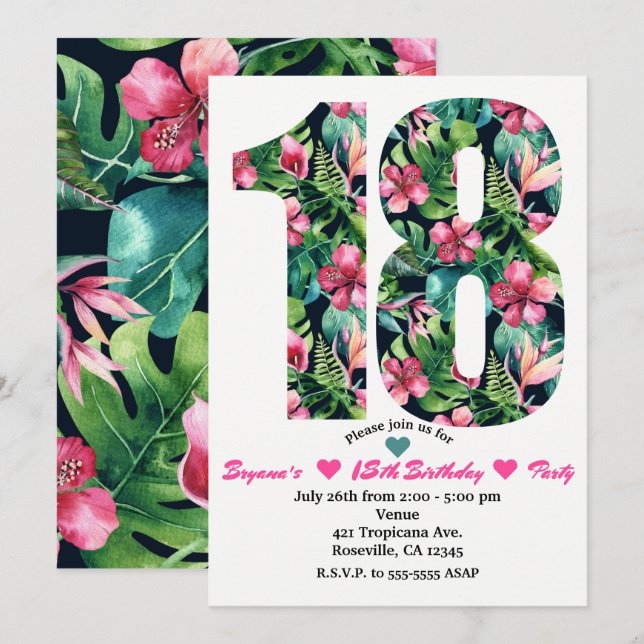 Invitation pour une fête d'anniversaire de 18 ans  (Devant / Derrière)