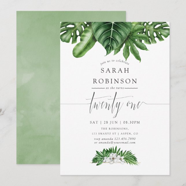 Invitation pour une fête d'anniversaire de 21 ans  (Devant / Derrière)