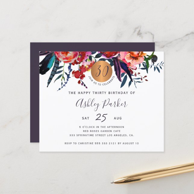 Invitation pour une fête d'anniversaire de 30 ans  (Devant/Arrière en situation)