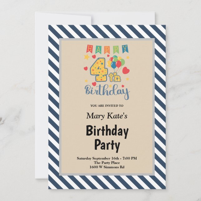 Invitation pour une fête d'anniversaire de 4 ans a (Devant)
