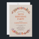 Invitation pour une fête d'anniversaire de 50 ans<br><div class="desc">Cette invitation d'anniversaire sur le thème floral d'automne présente une belle couronne avec une palette de couleurs automnales. D'autres articles assortis sont disponibles dans ma boutique BaraBomDesign.</div>