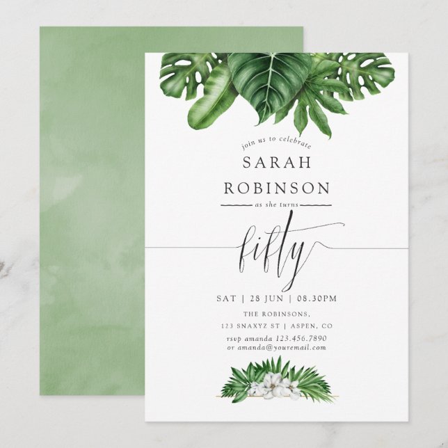 Invitation pour une fête d'anniversaire de 50 ans  (Devant / Derrière)