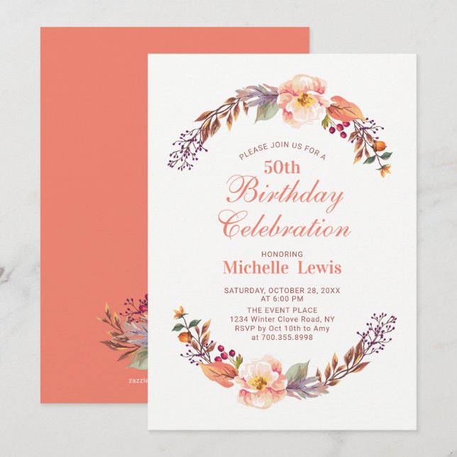 Invitation pour une fête d'anniversaire de 50 ans  (Devant / Derrière)