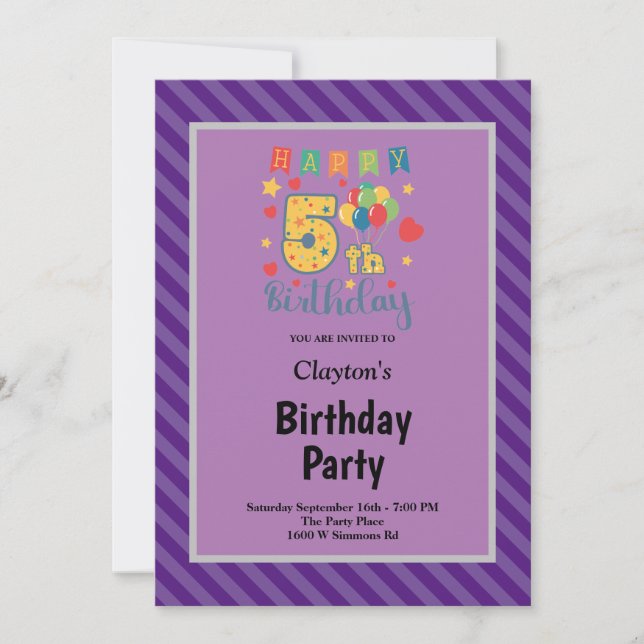 Invitation pour une fête d'anniversaire de 5 ans a (Devant)
