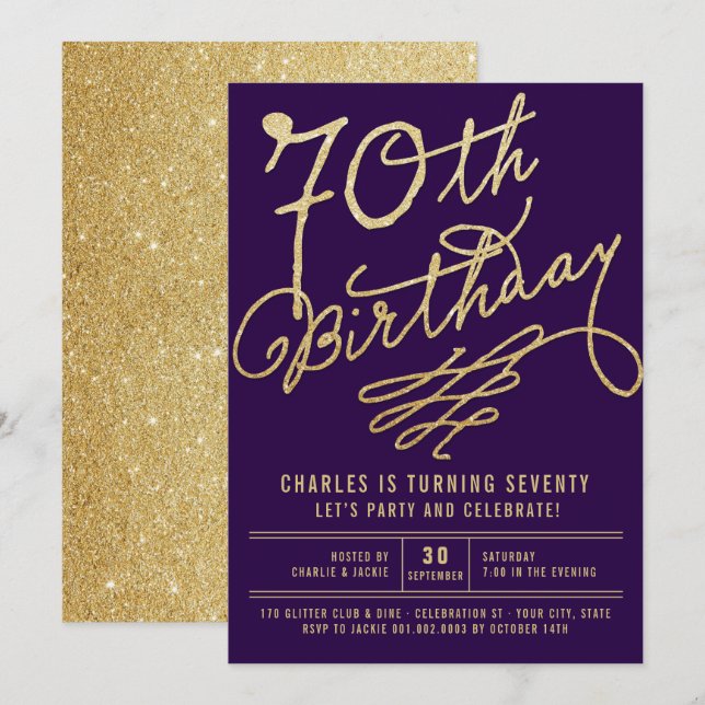 Invitation pour une fête d'anniversaire de 70 ans  (Devant / Derrière)