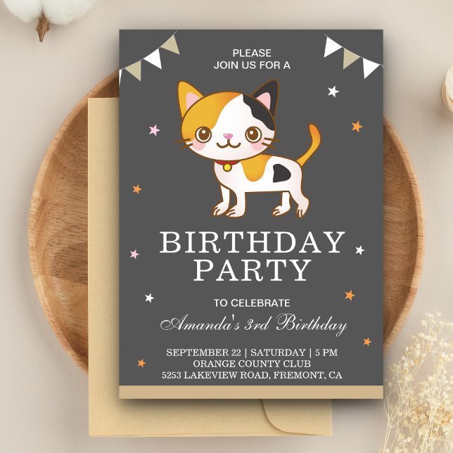 Invitation pour une fête d'anniversaire de chaton  (Créateur téléchargé)