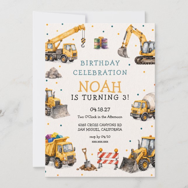 Invitation pour une fête d'anniversaire de constru (Devant)