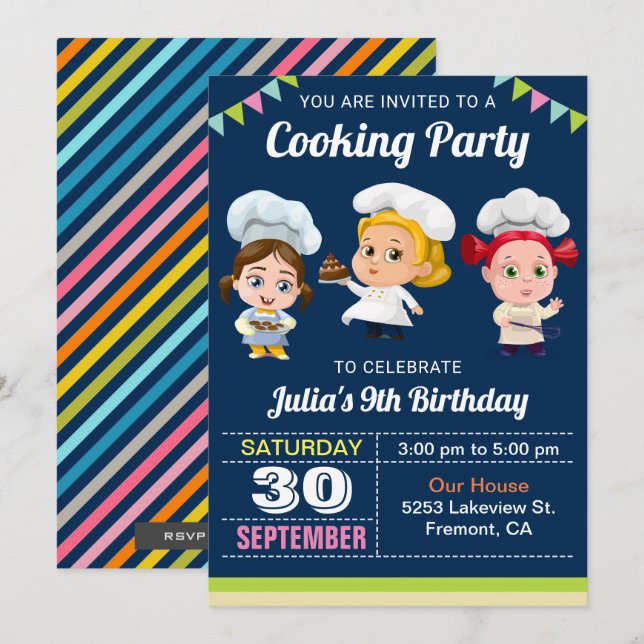 Invitation pour une fête d'anniversaire de cuisine (Devant / Derrière)