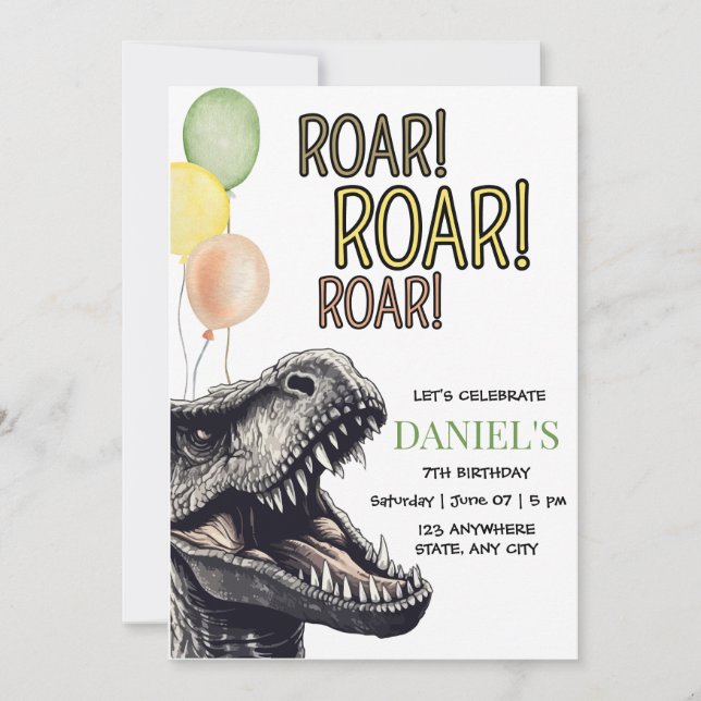 Invitation pour une fête d'anniversaire de dinosau (Devant)