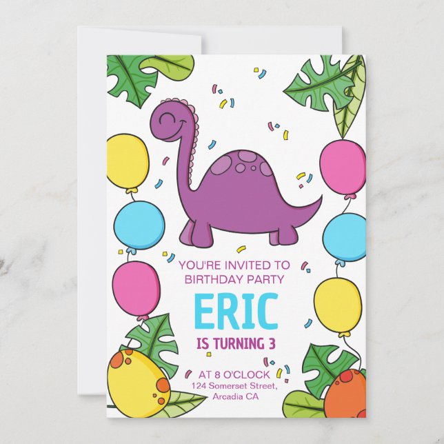 Invitation pour une fête d'anniversaire de dinosau (Devant)