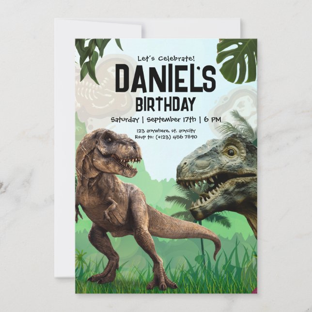 Invitation pour une fête d'anniversaire de dinosau (Devant)