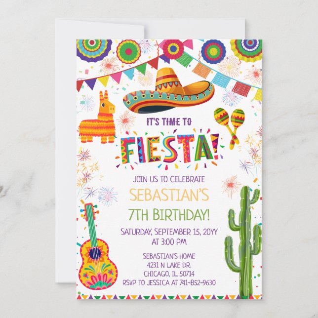 Invitation pour une fête d'anniversaire de Fiesta  (Devant)