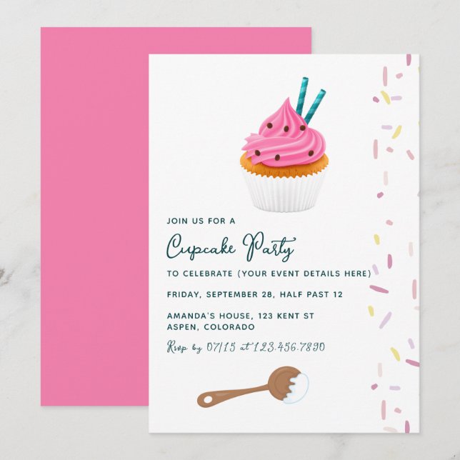 Invitation pour une fête d'anniversaire de fille a (Devant / Derrière)