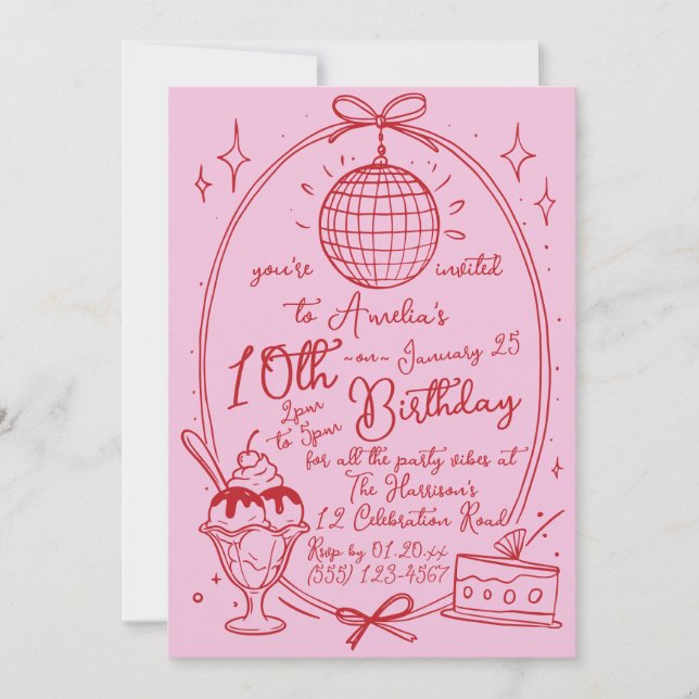 Invitation pour une fête d'anniversaire de fille a (Devant)