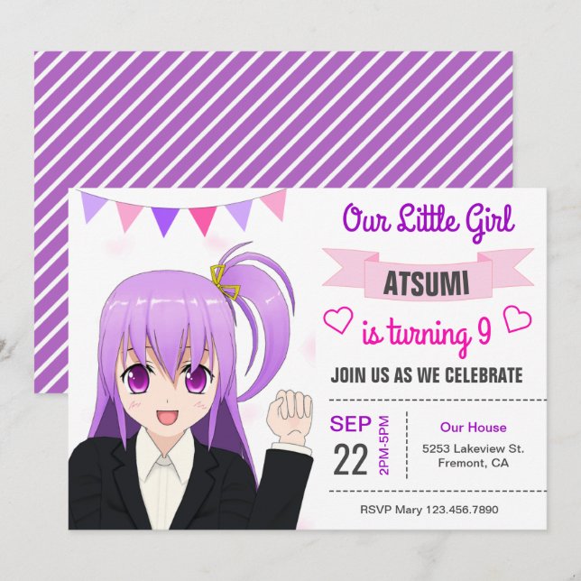 Invitation pour une fête d'anniversaire de fille j (Devant / Derrière)