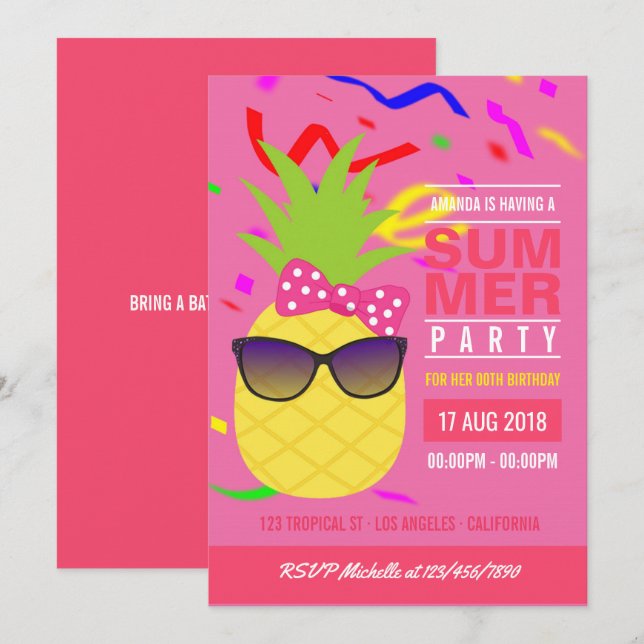 Invitation pour une fête d'anniversaire de fille t (Devant / Derrière)