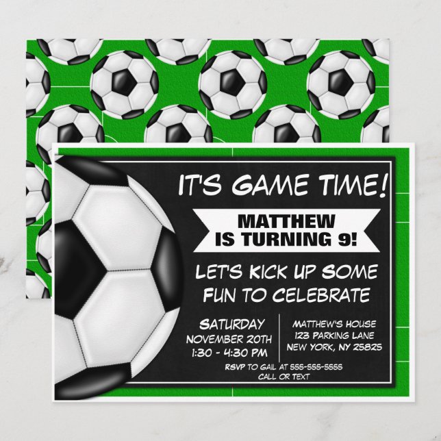 Invitation pour une fête d'anniversaire de footbal (Devant / Derrière)