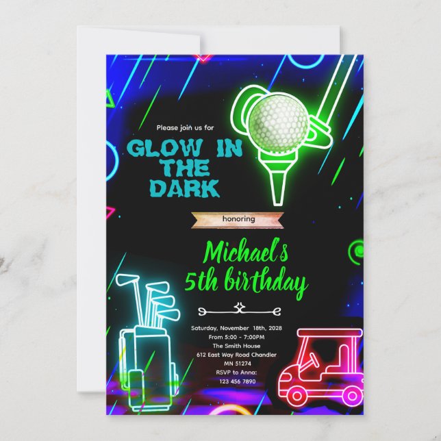 Invitation pour une fête d'anniversaire de golf né (Devant)
