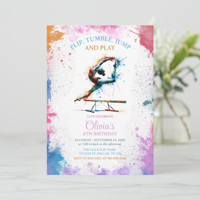 Invitation pour une fête d'anniversaire de gymnast (Debout devant)