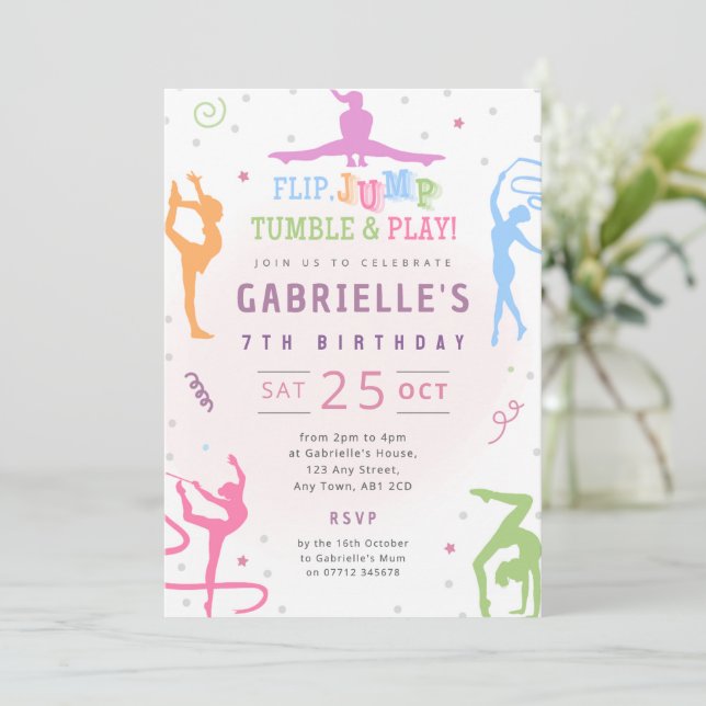 Invitation pour une fête d'anniversaire de gymnast (Debout devant)