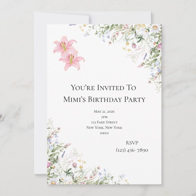 Invitation pour une fête d'anniversaire de jardin  (Devant)