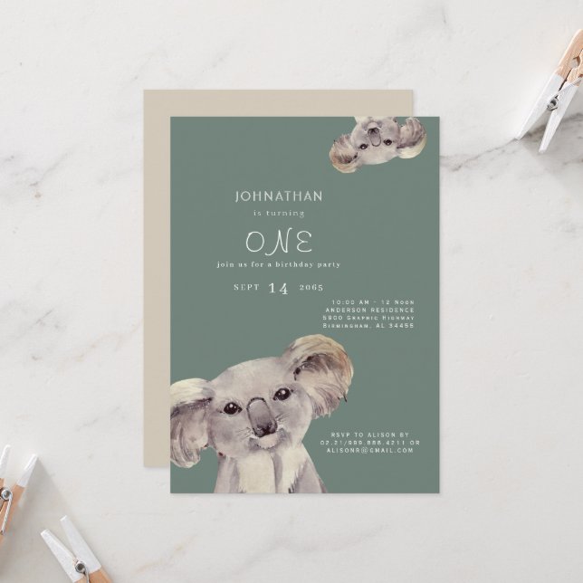 Invitation pour une fête d'anniversaire de koala s (Devant/Arrière en situation)
