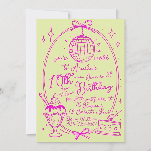 Invitation pour une fête d'anniversaire de la fill (Devant)