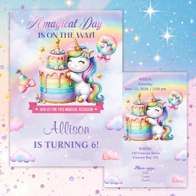 Invitation pour une fête d'anniversaire de licorne (Créateur téléchargé)