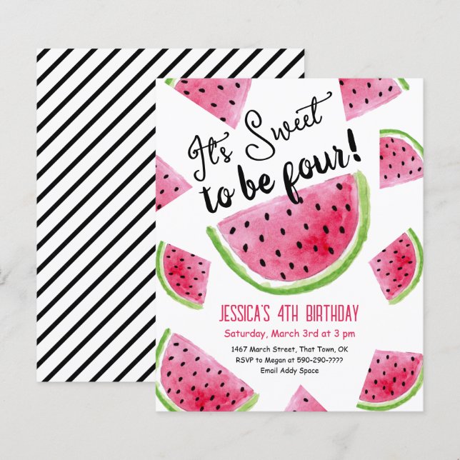 Invitation pour une fête d'anniversaire de quatre  (Devant / Derrière)
