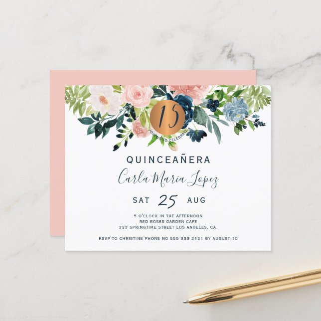 Invitation pour une fête d'anniversaire de Quincea (Devant/Arrière en situation)