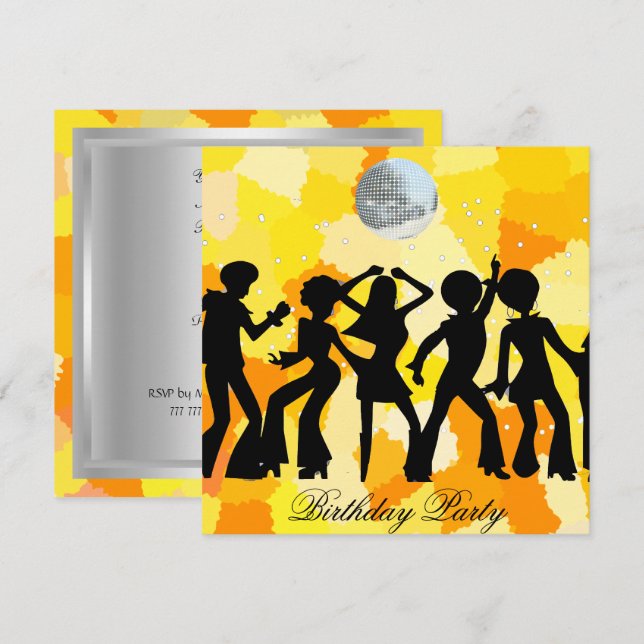 Invitation pour une fête d'anniversaire disco (Devant / Derrière)