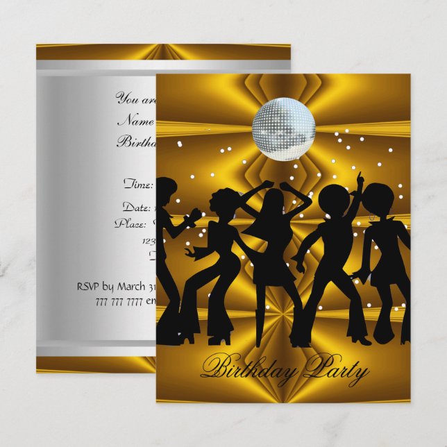 Invitation pour une fête d'anniversaire disco avec (Devant / Derrière)