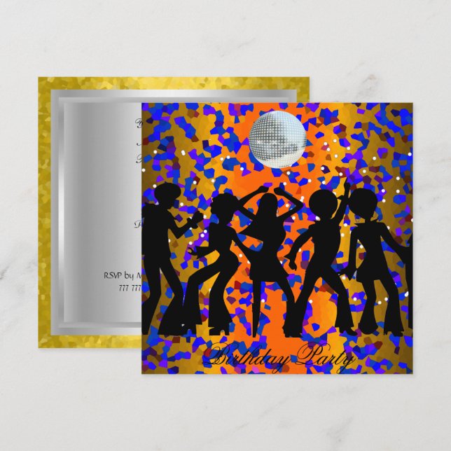 Invitation pour une fête d'anniversaire disco dans (Devant / Derrière)