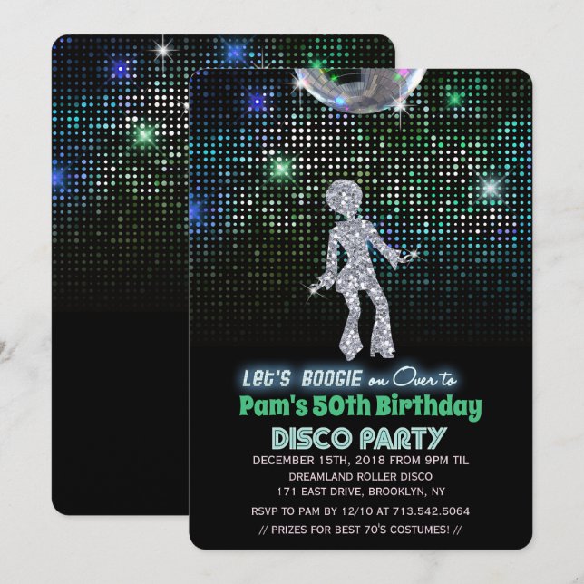 Invitation pour une fête d'anniversaire disco rétr (Devant / Derrière)
