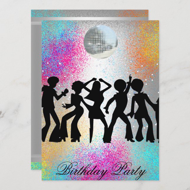 Invitation pour une fête d'anniversaire disco surp (Devant / Derrière)