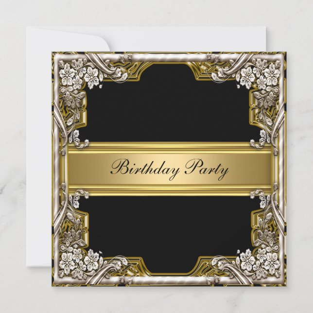 Invitation pour une fête d'anniversaire en or et n (Devant)