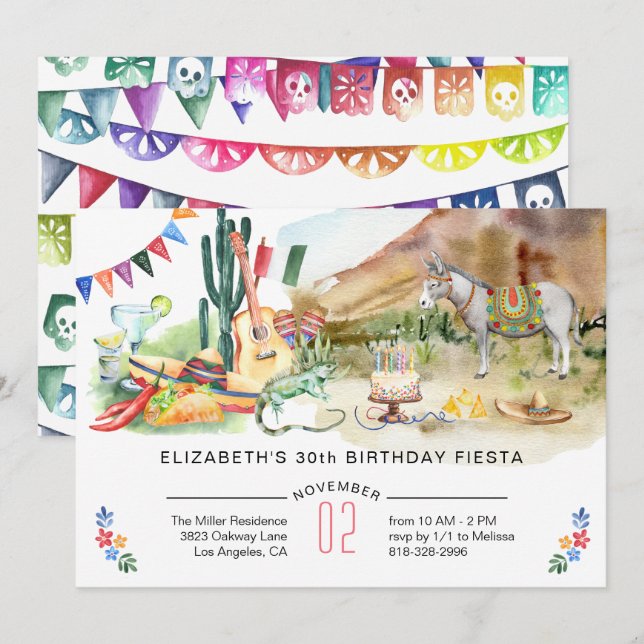 Invitation pour une fête d'anniversaire Fiesta mex (Devant / Derrière)
