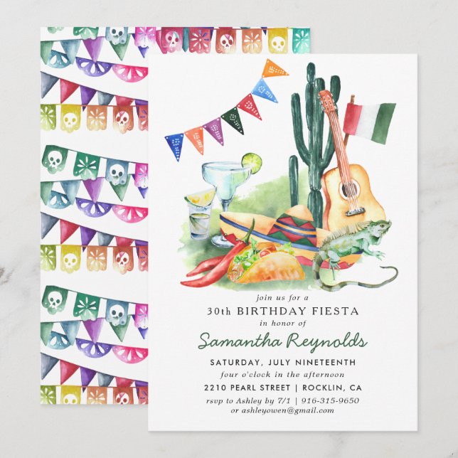Invitation pour une fête d'anniversaire Fiesta mex (Devant / Derrière)