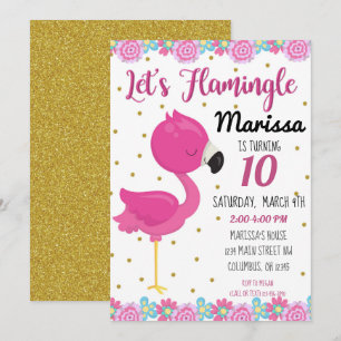 Invitation pour une fête d'anniversaire Flamant, F