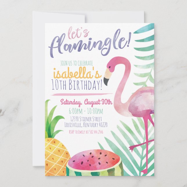 Invitation pour une fête d'anniversaire Flamingle  (Devant)