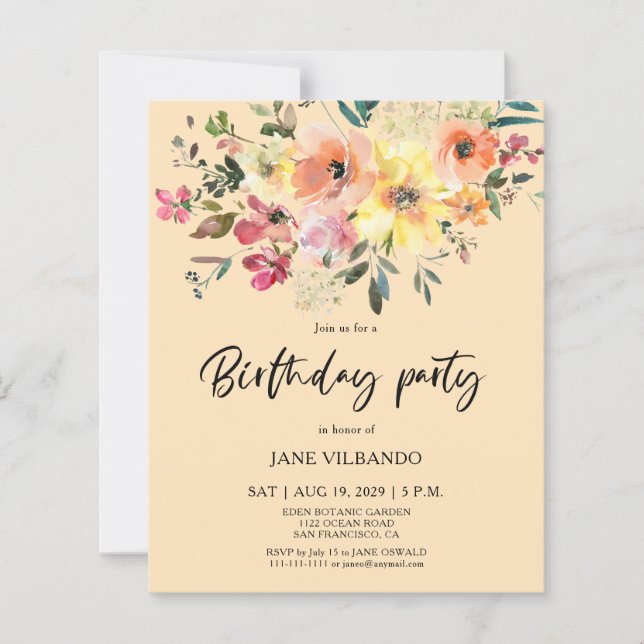 Invitation pour une fête d'anniversaire florale pr (Devant)