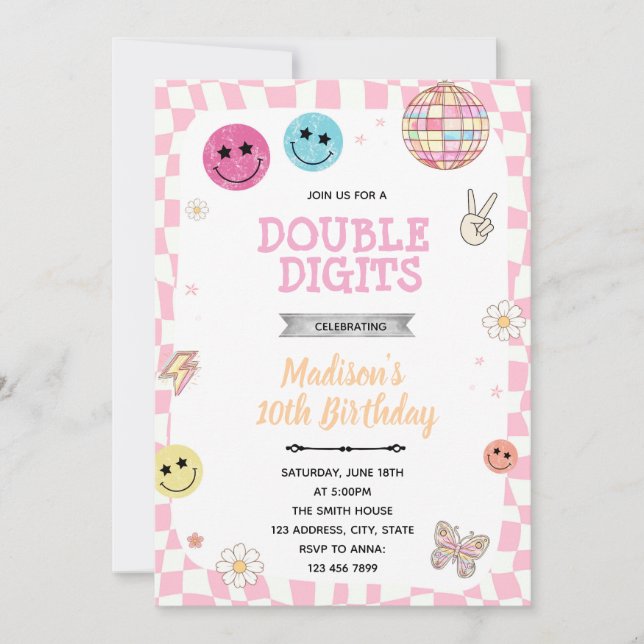 Invitation pour une fête d'anniversaire Groovy Dou (Devant)