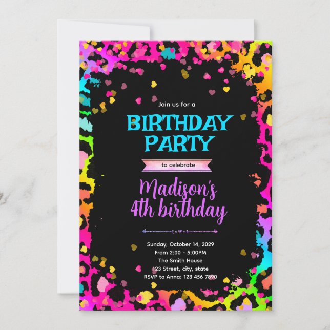 Invitation pour une fête d'anniversaire guépard lé (Devant)