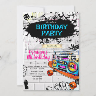 Invitation pour une fête d'anniversaire hiphop 80s
