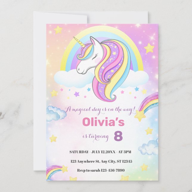 invitation pour une fête d'anniversaire licorne ma (Devant)
