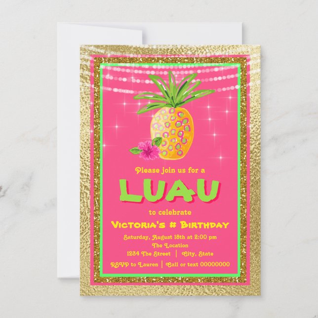 Invitation pour une fête d'anniversaire Luau tropi (Devant)
