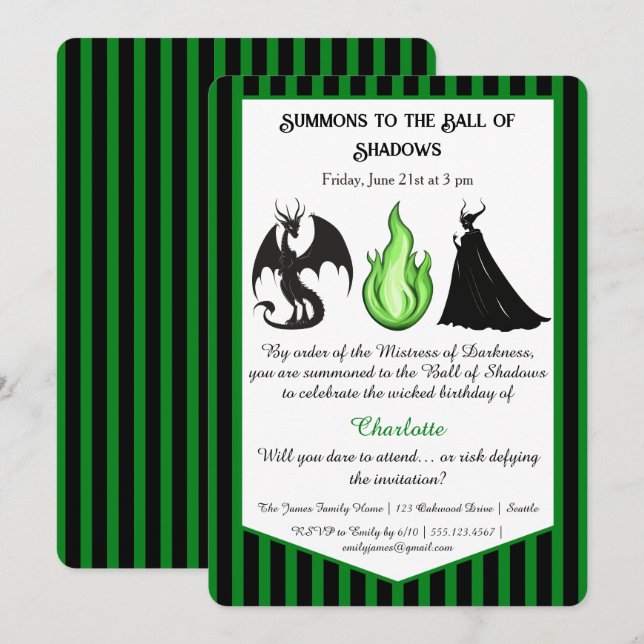 Invitation pour une fête d'anniversaire magique et (Devant / Derrière)