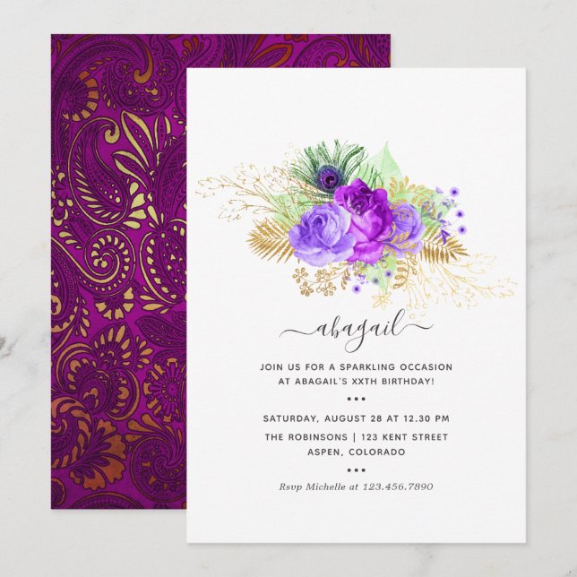 Invitation pour une fête d'anniversaire Mardi Gras (Devant / Derrière)