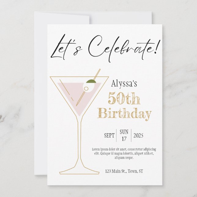 Invitation pour une fête d'anniversaire Martini (Devant)