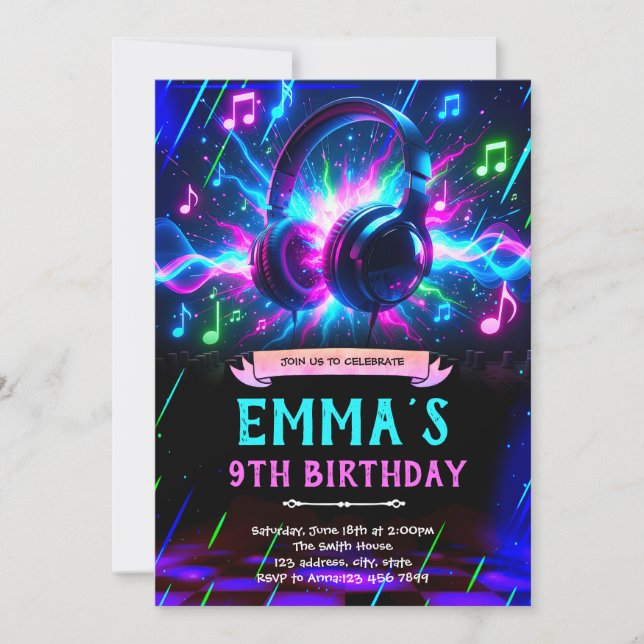 Invitation pour une fête d'anniversaire musique ne (Devant)